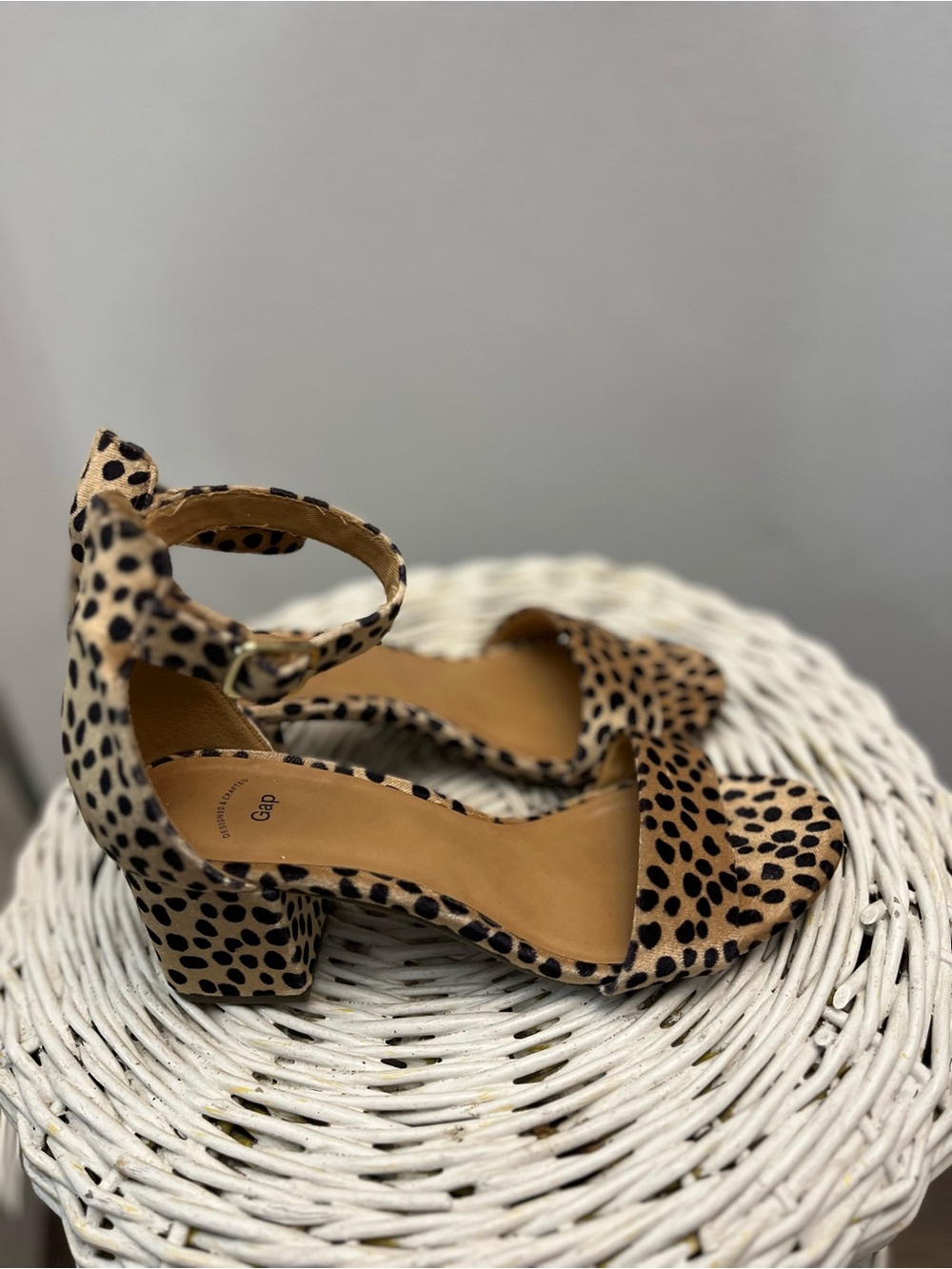 GAP Leopard Print Ankle-Strap Block Heel Sandals - Tan and Black